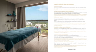 TERMOS E CONDIÇÕES | TERMS AND CONDITIONS
RESERVAS | BOOKINGS
Recomendamos que reserve com antecedência a hora do tratamento pretendido. Poderá fazê-lo directamente connosco
ou na recepção do hotel.
We recommend that you book the intended treatment time in advance. You may reserve directly with us or at the hotel
reception.
POLÍTICA DE CANCELAMENTO | CANCELLATION POLICY
Caso não seja possível comparecer no horário agendado, pedimos gentilmente que efectue o cancelamento com um mínimo
de 6 horas de antecedência. Sem essa informação, serão cobrados 50% do valor dos tratamentos.
Should you need to cancel or reschedule your appointment, please notify us at least 6 hours in advance. Any cancellations or
rescheduling of appointments with less than 6 hours' notice, as well as missed appointments, will be charged at 50% of the
full rate.
CHEGADA AO | ARRIVAL
Para beneficiar ao máximo da sua sessão, recomendamos que chegue 15 minutos antes da hora marcada. Se
pretender usufruir do circuito de águas antes do seu tratamento, sugerimos que chegue com uma antecedência 30
minutos.
Em caso de atraso, tentaremos realizar o seu tratamento completo. Contudo, poderá ser necessário reduzir o mesmo,
caso exista alguma marcação imediatamente a seguir à sua.
To make the most of your session, we recommend that you arrive at least 15 minutes before your scheduled appointment
time. If you wish to enjoy the water circuit before your treatment, we suggest you arrive 30 mins in advance. If you are late,
we will try to accommodate you. However, it may be necessary to reduce accommodate you if there are any bookings
immediately following yours.
CONDIÇÕES DE SAÚDE | HEALTH CONDITIONS
Solicitamos que informe o seu terapeuta caso tenha algum problema de saúde que possa condicionar o tratamento. Por
favor, informe ainda o seu terapeuta se, de alguma forma, pudermos melhorar o seu tratamento ou conforto, como por
exemplo, a pressão da massagem (mais forte ou mais leve), o volume do som ou a intensidade da luz, etc.
Please let us know if you have any health conditions that could affect the treatment.
Please inform your therapist if there is anything we can do to improve your treatment or comfort, e.g. stronger or lighter
massage pressure, sound volume or light intensity, etc.
PERDAS OU DANOS | LOSS OR DAMAGE
O D’Spa não se responsabiliza por acidentes, possíveis perdas ou danos de objectos pessoais.
Recomendamos que mantenha os seus objectos de valor no cofre do quarto durante a sua visita. Para proteger as suas
roupas, também recomendamos o uso do roupão de banho fornecido. Os clientes que não estejam alojados no hotel irão ter
à sua disposição cacifos para guardar os seus pertences na área do Spa.
D’Spa declines liability for any accidents and possible losses of, or damage to, personal objects. We recommend that you
keep your valuables in the safety deposit box in your room during your visit. To protect your clothes, we also recommend
you wear the bathrobe which will be provided on arrival.
TROCAS OU DEVOLUÇÕES | EXCHANGES AND RETURNS
Os produtos devidamente lacrados que não foram abertos podem ser trocados por outros produtos a partir de um
período máximo de 30 dias a partir da data de compra. O recibo original deve ser apresentado juntamente com o
produto. Não são feitas devoluções em dinheiro ou crédito.
Still-sealed products that have not been opened can be exchanged for other products for a period of up to 30 days from
the date of purchase.. The original receipt must be presented along with the product.
No cash or credit card refunds.
EDIÇÃO DETAILS 2022 / 2023
 