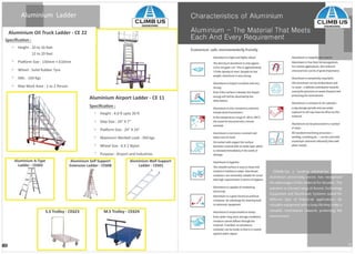 ClimbUs
AluminiumA-Type
Ladder-CE602
AluminiumSelfSupport
ExtensionLadder-CE608
AluminiumWallSupport
Ladder-CE601
S.STrolley-CE623 M.STrolley-CE624
Height:4.0 upto20
StepSize:24"X7"
PlaormSize:24"X24"
MaximumWorkedLoad:350kgs
WheelSize:6X2Nylon
Purpose:AirportandInduPurpose:AirportandIndustries
AluminiumOilTruckLadder-CE22
AluminiumAirportLadder-CE11
Height:10to16feet
12to20feet
PlaormSize:150mm×610mm
Wheel:SolidRubberTyre
SWL:150Kgs
MMaxWorkArea:1to2Person
2019
Aluminium Ladder
CLIMBUS
ENGINEERING
CLIMBUS
ENGINEERING
 