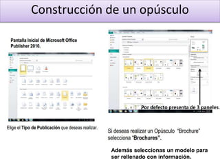 Además seleccionas un modelo para
ser rellenado con información.
Por defecto presenta de 3 paneles.
Construcción de un opúsculo
 