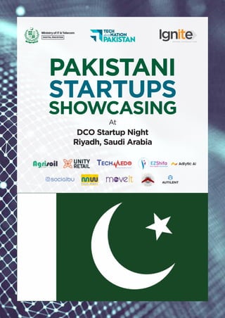 PAKISTANI
STARTUPS
At
DCO Startup Night
Riyadh, Saudi Arabia
SHOWCASING
MinistryofIT&Telecom
DIGITALPAKISTAN
 