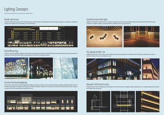 Small Decorative Wall Lights 
Uplight and downlight components that are critical to optimize visual scale by accentuating height and architectural USPs of the structure, 
making for a majestic ambience custom-perfect for celebrations that are larger than life. 
Top Capping Graphic Line 
Integrated linear LED in amber colour source designed create visual graphic line and capping to the Tower block, guiding the eye along a 
trajectory that stirs the soul, and raises the mood. 
http://www.m3mnewprojects.co.in/m3m-urbana-sector-67-gurgaon/ 
Balconies Perforated Screens 
Integrated linear LEDs to backlight perforated patterns cut into the balcony’s upstand frontage, generating an un-missable appeal that serenades 
and soothes at the same time. 
Lighting Concepts 
Emphasising Solid & Void and Celebrating Light & Shadow 
Backlit Jali Screens 
Set against the bewitching night, iconic Backlit Jali patterns create a spell. Intricate latticework set the roof terrace a glow in a surreal haze, recalling the 
charisma of a forgotten era, and creating a moment that lingers. 
Portal Silhouetting 
Surface mounted downlights integrated within pergola structures (located adjacent to portal) that subtly accentuates angles and enhances shadow to 
engender a hypnotic illumination effect, complementing some of life’s more special occasions. 
Ground Level Facade Uplighting 
Narrow beam optic ground recessed uplights that enlighten protruding portals in order to emphasise textural qualities of cladding finishes. Not only 
does this reduce glare, it achieves it by focussing the admiring ongazer’s attention to the texture and touches of the edifice that matter, creating a 
magnetic allure that is understated and mysterious at once. 
 