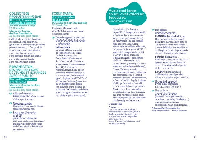 Programme Semaines Sante Mission Locale Nord Essonne