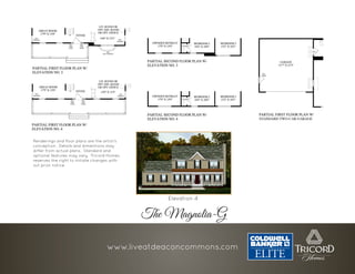 The Magnolia-G
Elevation 4
Renderings and floor plans are the artist’s
conception. Details and dimentions may
differ from actual plans. Standard and
optional features may vary. Tricord Homes
reserves the right to initiate changes with-
out prior notice.
www.liveatdeaconcommons.com
 