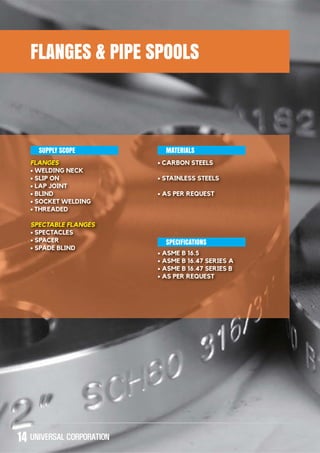 FLANGES & PIPE SPOOLS
14
FLANGES
SPECTABLE FLANGES
SUPPLY SCOPE MATERIALS
SPECIFICATIONS
 