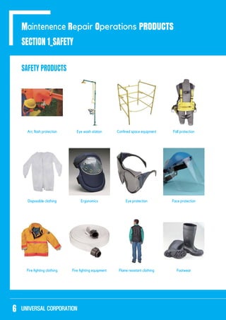 SECTION 1_SAFETY
Maintenence Repair Operations PRODUCTS
SAFETY PRODUCTS
Eye wash station
ErgonomicsDisposable clothing Eye protection
6
 