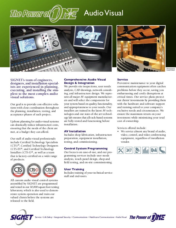 signet electronic systems company brochure av installer flyer
