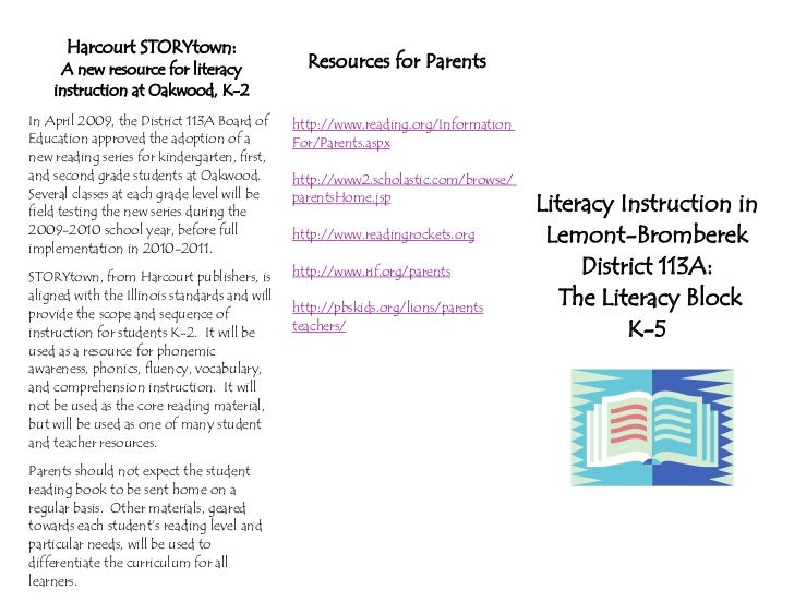 Brochure About Reading Curriculum For Parents Of K 2