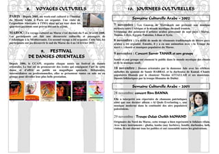 8.      VOYAGES CULTURELS                                                       10. JOURNEES CULTURELLES
PARIS : Depuis 20...