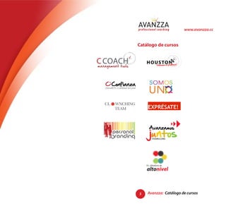 www.avanzza.cc


                                                     Catálogo de cursos



                                                                                                 ¡tenemos un problema!




  CL                   WNCHING
                       TEAM                                                 EXPRÉSATE!
                                                     Mucha gente desconoce lo sbuenos efectos de la risa


                                                       Disminuye la presencia del colesterol en la sangre pues
                                                     equivale a un ejercicio aeróbico.
                                                       Favorece la digestión al aumentar las contracciones de todos
                                                     los músculos abdominales.
                                                       Facilita la evacuación debido al “masaje” que produce sobre
Entrenados para                                      las vísceras.

Divertir                                               Contribuye a aplacar la ira.



                                                                               Avanzamos
                                                       Contribuye a un cambio de actitud mental que favorece la
CLOWNCHING, es un entrenamiento que brinda a los     disminución de enfermedades.
participantes herramientas, recursos, técnicas y
                                                       Aumenta el ritmo cardíaco y el pulso y, al estimular la
actividades para divertirse así mismo y a otros en
cualquier contexto.                                  liberación de las

                                                     importantes
                                                      Funciones, como es la de mantener la elasticidad de las
                                                     arterias coronarias.

                                                     Ayuda a reducir la glucosa en sangre.
                                                     nos libera del temor y de la angustia.




                                                                          altonivel



                                                        5                   Avanzza: Catálogo de cursos
 