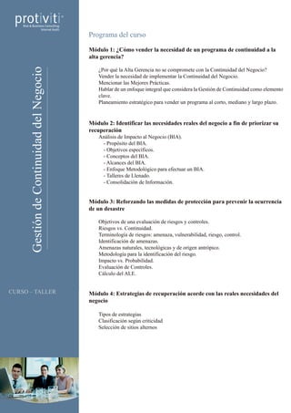 Curso - Taller Gestión de Continuidad del Negocio | PDF