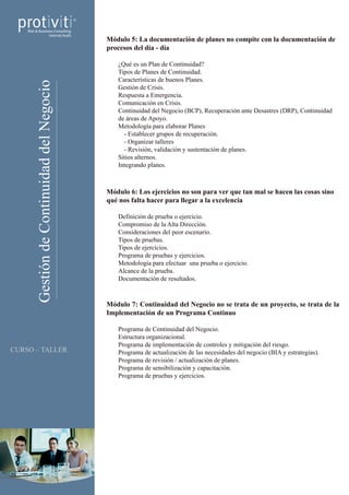Curso - Taller Gestión de Continuidad del Negocio | PDF