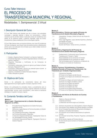 CURSO TALLER EL PROCESO DE TRANSFERENCIA DE GESTION MUNICIPAL Y ...