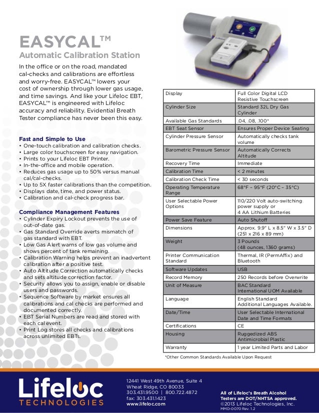 Lifeloc EASYCAL Automatic Calibration Brochure for Workplace Breath T…