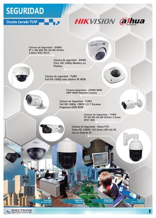 Hs SOLUTIONS
Higher Systems Solutions EIRL 3
SEGURIDAD
Cámara de seguridad - DOMO
FULL HD 1080p Metalico y/o
Plastico
Cámara de Seguridad - TUBO
Full HD 1080p CMOS 1/2.7 Escaneo
Progresivo EXIR WDR
Cámara de Seguridad - Domo PTZ
Turbo HD 1080P, 15X Zoom,100 mts IR,
Uso en Exterior IP
Cámara de seguridad - TUBO
Full HD 1080p tubo plástico IR WDR
Cámara Seguridad - DOMO MINI
4MP WDR Network Camera
Cámara de Seguridad - DOMO
IP 1.3M Wifi DN 3D-NR IR30m
2.8mm IP67 IK10
Cámara de Seguridad - TUBO
IP 3M DN 3D-NR IR30m 3.6mm
IP67 Wifi
Circuito Cerrado TV/IP
Fabricas
Industriales
Negocios
Oficinas
Seguridad
Ciudadana
Bancos
Universidades
 