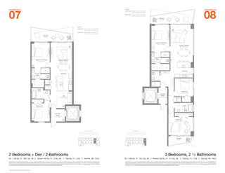 07                                                                                                                                                                                                                                                                                                                                                                                                                                                                                                                                                       08
re s i denc e                                                                                                                                                                                                                                                                                    terraces
                                                                                                                                                                                                                                                                                                                                                                                                                                                                                                                                                          re sid e n ce
                                                                                                                                                                                                                                                                                                 dotted lines - floors 8th thru 12th, 19th thru 23rd
                                                                                                                                                                                                                                                                                                                29th thru 33rd and 39th thru 43rd

                                                                                                                                                                                                                                                                                                 solid lines - floors 3rd thru 7th, 14th thru 18th
                                                                                                                                                                                                                                                                                                               24th thru 28th and 34th thru 38th




                                                                                                                                                                                                                       terraces
                                                                                                                                                                                                                       dotted lines - floors 8th thru 12th, 19th thru 23rd
                                                                                                                                                                                                                                      29th thru 33rd and 39th thru 43rd

                                                                                                                                                                                                                       solid lines - floors 3rd thru 7th, 14th thru 18th
                                                                                                                                                                                                                                     24th thru 28th and 34th thru 38th




                                                                                                                                                                                                                                                 B I S C AY N E B AY                                                     B I S C AY N E B AY




                                                                                                                                                                                                                            01     02       03      04      05      06       07      08             01     02       03      04      05       06      07       08




2 Bedrooms + Den / 2 Bathrooms                                                                                                                                                                                                                                                                                                                                                                                                3 Bedrooms, 2 1/2 Bathrooms
AC: 1,180 Sq.. Ft.  109.7 Sq.. Mt.  //   Terrace: 162 Sq.. Ft.  15 Sq.. Mt.   //   Total Sq.. Ft.: 1,342   //   Total Sq.. Mt.: 124.6                                                                                                                                                            AC: 1,530 Sq.. Ft.  142.1 Sq.. Mt.  //   Terrace: 228 Sq.. Ft.  21.2 Sq.. Mt.   //   Total Sq.. Ft.: 1,758   //   Total Sq.. Mt.: 163.3
Stated dimensions are measured to the exterior boundaries of the exterior walls and the centerline of interior demising walls and in fact vary from the dimensions that would be determined by using the description and definition of the “Unit” set forth in the Declaration (which             Stated dimensions are measured to the exterior boundaries of the exterior walls and the centerline of interior demising walls and in fact vary from the dimensions that would be determined by using the description and definition of the “Unit” set forth in the Declaration (which
generally only includes the interior airspace between the perimeter walls and excludes interior structural components).  For your reference, the area of the Unit, determined in accordance with those defined unit boundaries, is + or - 1,095 sq. ft. for units 07 .  Note that measurements    generally only includes the interior airspace between the perimeter walls and excludes interior structural components).  For your reference, the area of the Unit, determined in accordance with those defined unit boundaries, is + or - 1,395 sq. ft. for units 08.  Note that measurements
of rooms set forth on this floor plan are generally taken at the greatest points of each given room (as if the room were a perfect rectangle), without regard for any cutouts. Accordingly, the area of the actual room will typically be smaller than the product obtained by multiplying the    of rooms set forth on this floor plan are generally taken at the greatest points of each given room (as if the room were a perfect rectangle), without regard for any cutouts. Accordingly, the area of the actual room will typically be smaller than the product obtained by multiplying the
stated length times width. All dimensions are approximate and may vary with actual construction, and all floor plans and development plans are subject to change.                                                                                                                                 stated length times width. All dimensions are approximate and may vary with actual construction, and all floor plans and development plans are subject to change.
 