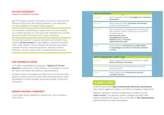 Agli ITS possono accedere tutti coloro che sono in possesso del
Diploma di Istruzione Secondaria Superiore e che rispondono
ai criteri pubblicati nei rispettivi Bandi regionali.
L’ammissione è subordinata al superamento di prove stabilite
sia a livello nazionale sia sulla base delle indicazioni dei comitati
tecnico-scientifici territoriali propri di ogni Fondazione.
Tra quelli che avranno i requisiti arriveranno alle attività d’aula
soltanto 20 partecipanti per ogni Regione, selezionati secondo
criteri molto sfidanti: ottima votazione del diploma secondario,
capacità tecniche, capacità linguistiche, attitudini al lavoro
di gruppo, volontà e propensione all’apprendimento continuo.
E DOPO L’ITS?
I profili di uscita sono figure professionali altamente specializzate
nelle materie oggetto di studio e con ottime competenze linguistiche.
Capacità, attitudini e talento completeranno il profilo di questi
“Super Tecnici” che potranno essere impiegati da subito nelle
Aziende Operative del Gruppo con un contratto di Alto Apprendistato
a garanzia della loro piena occupabilità.
CHE POSSIBILITÀ OFFRE
L’ITS offre la possibilità di conseguire il Diploma di Tecnico
Superiore riconosciuto a livello europeo e di accedere al mondo
del lavoro nell’ambito del settore di specializzazione.
Consente altresì di proseguire gli studi verso la laurea triennale,
grazie al riconoscimento (da parte delle Università partner della
Fondazione) di crediti formativi accumulati durante il biennio di
formazione.
QUANDO INIZIANO I PERCORSI?
L’avvio delle attività didattiche è previsto per l’anno formativo
2011/2012.
CHI PUÒ ACCEDERVI?
(requisiti e modalità di accesso)
Lombardia	 Tecnico Superiore di linea di montaggio per le costruzioni
	 aeronautiche
Piemonte	 Tecnico superiore sistemi aeronautici/meccatronici
	 a supporto della produzione
Campania	 Tecnico superiore per la progettazione e la costruzione
	 delle macchine e Tecnico superiore per la costruzione
	 di infrastrutture di:
	 meccanica dei veicoli
	 equipaggiamenti di bordo
	 impianti di linea e di stazione
	 segnalamento ferroviario
Puglia 	 Tecnico superiore aeronautico per la fabbricazione
	 e l’assemblaggio di strutture in materiale composito
	 e metallo
Toscana	 Tecnico superiore dei processi industriali per la qualità
	 indirizzo elettronico/meccanico
Friuli Venezia Giulia	 Tecnico Superiore per la Manutenzione di impianti
	 aeronautici (LMA)
Liguria	 Tecnico Superiore per l’innovazione di processi
	 e prodotti meccanici
MOBILITÀ SOSTENIBILE
NUOVE TECNOLOGIE PER IL MADE IN ITALY
 