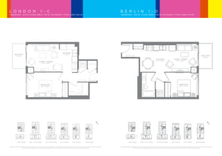 L ON D ON                                                                   1 - C                                                                                                                                                                           B E R L I N                                                           1 - D
                           1 BEDROOM - 512 SF. LIVING AREA + 50 SF. OUTDOOR = TOTAL AREA 562 SF.                                                                                                                                                                                       1 BEDROOM - 524 SF. LIVING AREA + 50 SF. OUTDOOR = TOTAL AREA 574 SF.



                                                                                                                                                                                                                                                                                                                   13            14
                                                                                                                                                                                                                                                              1008    1009
                                                                                                                                                                                                                                                                                                              12                15

                                                                                                                                                                                                                                                          1007         1010                                     11               16

                                                                                                                                                                                                                                                          1006         1001                                     10               01

                                                                                                                                                                                                                                                           1005       1002                                      09              02

                                                                                                                                                                                                                                                                                                                08              03


                                                                                                                                                                                                                                                              1004   1003                              07 06                    05    04




                                                                                                                                                                                                                                                        10TH FLOOR                              6TH-7TH FLOOR                                                                                                                                                                                                  10
                                                                                                                                         KITCHEN                                                                                                                                                                   14            15
                                     BALCONY                                                                                                7' x 10' 11"                                                                                                       910     911
                                             50 SF.                                                                                                                                                                                                                                                             13               16                                                                                                                                   BALCONY
                                                                                                                                                                                                                                                                                                                                                                                                                                                                              50 SF.
                                                                                                                                                                                                                                                          909          912                                      12               17
                                                                                                                                                                                                                                                                                                                                                                             KITCHEN                     LIVING / DINING
                                                                                                                                                                                                                                                          908          901                                         11            01                                         12' 5" x 10' 8"                    8' 2" x 10' 8"
                                                                                                  LIVING / DINING
                                                                                                       12' 3" x 10' 6"                                                          W/D                                                                           907     902                                       10              02

                                                                                                                                                                                                                                                           906         903                                      09              03


                                                                                                                                                                                                                                                              905     904
                                                                                                                                                                                                                                                                                                       08 07 06 05 04




                                                13         14
                                                                                                                                                                           13    14
                                                                                                                                                                                                                                                        9TH FLOOR                               3RD-5TH FLOOR
                                                                                                                                                                                                                                                                                                           13             14
                                                                                                                                                                                                                                                                                                                                                                                                                                              13    14
     1008    1009                                                                                                                                                                                                                                                      1008   1009
                                              12          15                                                                           1008    1009                                                                                                                                                        12              15                                                                           1008   1009
                                                                                                                                                                          12     15                                                                                                                                                                                                                                                          12      15
    1007      1010                             11          16                                                                                                                                                                                                          1007    1010                        11              16
                                                                                                                                      1007       1010                     11     16                                                                                                                           205               206                                                                     1007    1010                         11      16
    1006      1001                             10          01
                                                                                                       BEDROOM                        1006      1001                      10     01                                                                            81
                                                                                                                                                                                                                                                                       1006
                                                                                                                                                                                                                                                                       811
                                                                                                                                                                                                                                                                               1001                        10              01
                                                                                                                                                                                                                                                                                                                                                                                                        1006    1001
                                                                                                                                                                                                                                                                                                                                                                                                                       BEDROOM               10      01
                                                                                                                                                                                                                                                                                                              204               207                                                                                    10' 3" x 9' 4"
    1005     1002                              09         02                                           13' 5" x 9' 6"                                                                                                                                                  1005   1002                         09             02
                                                                                                                                      1005     1002                       09     02                                                                                                                                                                                                                     1005   1002                          09     02
                                               08         03
                                                                                                                                                                          08     03                                                                       809          812                                  203
                                                                                                                                                                                                                                                                                                           08              03   208
                                                                                                                                                                                                                                                                                                                                                                                                                                             08      03
    1004     1003                                                                                                                                                                                                                                                      1004   1003
                                                                                                                                                                                                                                                                                                            202 05              201
                                         07 06            05    04
                                                                                                                                       1004   1003                                                                                                         808         801                            07   06                   04
                                                                                                                                                                                                                                                                                                                                                                                                        1004   1003
                                                                                                                                                                   07 06        05          04                                                                                                                                                                                                                                         07    06     05    04
                                                                                                                                                                                                                                                              807      802                                                                                                     W/D
 0TH FLOOR                          6TH-7TH FLOOR                                                                                                                                                                                                             806 10TH FLOOR
                                                                                                                                                                                                                                                                    803                           6TH-7TH FLOOR
                                                                                                                                    10TH FLOOR               6TH-7TH FLOOR                                                                                                                                                                                                                            10TH FLOOR                6TH-7TH FLOOR
                                                14         15                                                                                                                                                                                                                                                 14          15
                                                                     KITCHEN        13      14                                                                             14    15                                                                           805     804                             101 102 103 104                               13      14                                                                                14    15
     910      911                       1008 131009        16        7' x 10' 11" 12                                                                                                                                       13    14BALCONY                             910     911
                                                                                                                                                                                                                                                                                                       1008
                                                                                                                                                                                                                                                                                                          13         100916                                                                                                                                           13       14
                                                                                            15                                         910      911
                                                                                                                                                                       13        16                                                   50 SF.                                                                                                        12      15              BALCONY                     910     911
                                                                                                                                                                                                                                                                                                                                                                                                                                1008          13
                                                                                                                                                                                                                                                                                                                                                                                                                                            1009     16
                                                                                                                                                            1008   1009
                                                                                                                                                                                                                         12     15                                                                                                                                           50 SF.                                                                                   12        15
    909        912                             12          17
                                                                                  11         16                                      KITCHEN                LIVING / DINING                                                                                            909     912                        12                17
                                       1007      1010
                                                                                                                                    12'909 x 10' 912
                                                                                                                                        5"       8"
                                                                                                                                                                         17
                                                                                                                                                                        12
                                                                                                                                                                 8' 2" x 10' 8"                                                                                                        KITCHEN         1007             1010LIVING     / DINING11           16                                          909     912                           12     17
                                                                                                                                                           1007     1010                                                  11     16                                                                                                                                                                                            1007          1010                     11        16
    908

    907
              901

              902
                                       1006
                          LIVING / DINING
                                                11
                                                  1001
                                                           01                     10         01                                       908        901
                                                                                                                                                           1006     1001
                                                                                                                                                                         11     01
                                                                                                                                                                                                                          10     01
                                                                                                                                                                                                                                                        8TH FLOOR      908

                                                                                                                                                                                                                                                                       907
                                                                                                                                                                                                                                                                               901

                                                                                                                                                                                                                                                                               902
                                                                                                                                                                                                                                                                                                           2ND FLOOR
                                                                                                                                                                                                                                                                                       12' 5" x 10' 8" 100611
                                                                                                                                                                                                                                                                                                          10    02
                                                                                                                                                                                                                                                                                                                           01
                                                                                                                                                                                                                                                                                                                        1001
                                                                                                                                                                                                                                                                                                                                 8' 2" x 10' 8"     10      01                                          908     901
                                                                                                                                                                                                                                                                                                                                                                                                                               1006
                                                                                                                                                                                                                                                                                                                                                                                                                                               11
                                                                                                                                                                                                                                                                                                                                                                                                                                             1001
                                                                                                                                                                                                                                                                                                                                                                                                                                                     01
                                                                                                                                                                                                                                                                                                                                                                                                                                                                      10        01
                            12' 3" x 10' 6" 10
                                       1005  1002
                                                  02                              09        02         W/D                                                                                                                                                                                             1005  1002                                   09     02                                                                                 10     02
                                                                                                                                       907     902                      10      02                                                                                                                                                                                                                      907     902
                                                                                                                                                            1005   1002                                                  09     02                                                                        09    03                                                                                                              1005        1002                      09       02
                                                                                                                                                                                                                                                 SUITE: 1-C                                                                                                                                                                                                                                               SU
    906       903                              09         03                      08        03                                                                                                                                                                         906     903
                                                                                                                                      906       903                    09       03                                                                                                                                                                  08      03                                          906     903                           09     03
                                                                                                                                                                                                                          08    03                                                                                                                                                                                                                                    08        03
     905      904                      1004 1003
                                         08 07 06 05 04
                                                                             07 06         05     04
                                                                                                                                       905     904         1004    100307 06 05 04
                                                                                                                                                                   08                                                 07 06     05    04
                                                                                                                                                                                                                                                 AREA: 512 SF          905    904                      1004 1003
                                                                                                                                                                                                                                                                                                      08 07 06 05 04                          07    06     05     04                                    905    904              1004 1003
                                                                                                                                                                                                                                                                                                                                                                                                                                    08 07 06 05 04               07   06       05    04
                                                                                                                                                                                                                                                                                                                                                                                                                                                                                                          AR
                                                                                                                                                                                                                                                 BALCONY 50 SF                                                                                                                                                                                                                                            BA
  9TH FLOOR                        3RD-5TH FLOOR
                                  10TH FLOOR   6TH-7TH FLOOR                                                                                                                                                                                                         9TH FLOOR                    3RD-5TH FLOOR
                                                                                                                                                                                                                                                                                                 10TH FLOOR    6TH-7TH FLOOR                                                                                                                                                                              (FR
                                                                                                                                                                                       2011-10-14 2:25:04 PM




                                                                                                                                    9TH FLOOR10TH FLOOR FLOOR
                                                                                                                                                3RD-5TH    6TH-7TH FLOOR                                                                                                                                                                                                                              9TH FLOOR10TH FLOOR FLOOR
                                                                                                                                                                                                                                                                                                                                                                                                                  3RD-5TH    6TH-7TH FLOOR

                                                                                                                                                                                                                     68 Merton Street
                                                                                    14       15                     13    14                                                                                                                                                                                                                   14           15                        13   14
                                     205                  206                                                                                                                                                                                                                                              205   206
                                                                                                  KITCHEN                                                             BEDROOM
                                                                                                                                                                       205 206                                             14    15                13     14                                                                                1008          1009                                                                               205    206                14      15              13   14
     81   811                    910   911                                     1008
                                                                                  13
                                                                                         1009
                                                                                             16                    12    15                                           10' 3" x 9' 4"                                               BALCONY                              810    811                      910    911
                                                                                                                                                                                                                                                                                                                                      BEDROOM 13             16                    12       15
      BALCONY              BEDROOM 204                    207                                     7' x 10' 11"                         81        811        910     911                                        1008    1009                                          50 SF.           1:50                204     207
                                                                                                                                                                                                                                                                                                                                      10' 3" x 9' 4"                          BALCONY    810    811        910   911           1008 1009
                                                                                                                                                                                                                                                                                                                                                                                                                                                          12                                         15
            50 SF.          13' 5" x 9' 6"                Disclaimer : Materials, speciﬁcations & ﬂoor plans are subject
                                                                                                                  to change without notice. All 204
                                                                                                                                                  renderings are artist's tions.
                                                                                                                                                         207          13   concep
                                                                                                                                                                             16                                                                  12      15
                                                                                                                                                                                                                                                                                                                                                                                 50 SF.
                                                                                                                                                                                                                                                                                                                                                                                                                 204   207          13    16
                                                                                                                                           KITCHEN                LIVING / Ontario
                                                                                                                                                                             DINING
                                                               All ﬂoor plans have approximate dimensions. Actual usable 812 may vary from91210' 8" 208 ﬂoorToronto, 10' 8"
    809        812                     909    203912      208           100712 101017              11    16                                                                                                                                                            809     812                     909
                                                                                                                                                                                                                                                                                                         203            912
                                                                                                                                                                                                                                                                                                                          208    Disclaimer : Materials, speciﬁcations & 16
                                                                                                                                                                                                                                                                                                                                        1007
                                                                                                                                                                                                                                                                                                                                          12     1010
                                                                                                                                                                                                                                                                                                                                                   17              11     ﬂoor plans are subject
                                                                                                                                                                                                                                                                                                                                                                                             to change without notice. All renderings are artist's tions.
                                                                                                                                                                                                                                                                                                                                                                                                                                                   concep
                                                                                                                     ﬂoor space        90912' 5" x203 stated 1007 area. 2" x 17
                                                                                                                                                 the                  8' E.&O.E.                                                                                                                                         KITCHEN      All ﬂoor 1001 / DINING
                                                                                                                                                                                                                                                                                                                                              LIVING have approximate dimensions. Actual usable
                                                                                                                       809                                             12                                                                         11      16                                                                                                                            809     812                           1007   1010                 11                                         16
                                       908       901      201                1006 11     100101                     10    01
                                                                                                                                                                    1010
                                                                                                                                                                                                                                                                       808                             908                201
                                                                                                                                                                                                                                                                                                                        901             1006
                                                                                                                                                                                                                                                                                                                                           11
                                                                                                                                                                                                                                                                                                                                                  plans
                                                                                                                                                                                                                                                                                                                                                  01               10    01                     ﬂoor space may vary from the stated12
                                                                                                                                                                                                                                                                                                                                                                                                           909    912
                                                                                                                                                                                                                                                                                                                                                                                                                 203   208                17
                                                                                                                                                                                                                                                                                                                                                                                                                                     ﬂoor area. E.&O.E.
              801                             202                                                                                                                                                                                                                              801                       202            12' 5" x 10' 8"                    8' 2" x 10' 8"
    808
                                                                                                                                                           908      901
                                                                                                                                                                      202        201
                                                                                                                                                                                                          1006 Project
                                                                                                                                                                                                                   11        10025
                                                                                                                                                                                                                               01                 10      01                                                                                                                                            808     801             908         901
                                                                                                                                                                                                                                                                                                                                                                                                                                            202     201        1006    1001
                                                                                                                                                                                                                                                                                                                                                                                                                                                                      11        01             10    01
                                                      LIVING     / DINING 1005                                      09   02             W/D 801
                                                                                                                                      808                                                                        1001
                                                                                                                                                                                                                                                                                                                                                   1005
                                                                                                                                                                                                                                                                                                                                                     10   1002
                                                                                                                                                                                                                                                                                                                                                            02                     09      02
    807       802                      907          902
                                                           12' 3" x 10' 6"
                                                                             10          100202
                                                                                                                          W/D                                                                                         14 October 2011                                  807     802        W/D
                                                                                                                                                                                                                                                                                                        907             902
                                                                                                                                                                                                                                                                                                                                                                                                                                                               1005   1002
                                                                                                                                                                                                                                                                                                                                                                                                                                                                      10        02             09   02
                                                                                                                                       807      802        907      902                                        1005       10
                                                                                                                                                                                                                       1002     02                09     02                                                                                                                                             807     802             907         902
                                       906          903                           09        03                      08   03                                                                                                                                            806     803                      906             903                         09      03                     08       03
    806       803
                                                                                                                                       806      803        906      903                                                  09     03                08     03                                                                                                                                             806     803             906         903                       09        03             08    03
                                                                              1004 1003                                                                                                                                                                                                                                                            1004   1003                07   06      05    04
                                        905 102 103 104
                                              904                                                                07 06   05    04                                                                                                                                      805    804                      905     904
    805      804                         101                                 08 07 06 05 04                                                                                                                    1004    1003                                                                           101 102 103 104                         08 07 06 05 04                                                                                                   1004   1003                07   06   05    04
                                                                                                                                       805     804                 101 102 103 104                                                             07 06     05     04                                                                                                                                      805    804             905 101 904 103 104
                                                                                                                                                                                                                                                                                                                                                                                                                                        102
                                                                                                                                                            905     904
                                                                                                                                                                                                                      08 07 06 05 04                                                                                                                                                                                                                             08 07 06 05 04


  8TH FLOOR           9TH2ND FLOOR10TH 5TH FLOOR
                              FLOOR
                            2ND FLOOR            3RD-5TH FLOOR 6TH-7TH FLOOR 8TH FLOOR
                                                   3RD - FLOOR                   6TH-7TH FLOOR                                          9TH FLOOR                   10TH FLOOR                                            8TH FLOOR              2ND FLOOR 10TH5TH FLOOR
                                                                                                                                                                                                                                          9TH FLOOR
                                                                                                                                                                                                                                               2ND FLOOR             3RD-5TH FLOOR 6TH-7TH FLOOR 8TH FLOOR
                                                                                                                                                                                                                                                                      3RD - FLOOR                      6TH-7TH FLOOR                                          9TH FLOOR                     10TH FLOOR
                                                                                                              8TH FLOOR 9TH FLOORFLOOR              2ND 10TH FLOOR    3RD-5TH FLOOR                6TH-7TH FLOOR                                                                                                                   8TH FLOOR 9TH FLOOR 10TH FLOOR          2ND FLOOR          3RD-5TH FLOOR          6TH-7TH FLO
UITE: 1-C                                                                                                                                                                                                            SUITE: 1-D
 HEN                                                                                     14    15
                                                                                             KITCHEN SUITE: 1-C                                                                                                                                                             205
                                                                                                                                                                                                                                                                                                              14       15
                                                                                                                                                                                                                                                                                                                              SUITE: 1-D
                                                                                                                                                                                                                                                                                   206 area measured in accordance with Tarion Warranty Corporation bulletin #22. Actual living area will vary from the floor area stated.
 0' 11"
REA: 512 SF
                                                           205   206 area measured in accordance with Tarion Warranty Corporation bulletin #22. Actual living area will vary from the floor area stated.
           All areas and stated room dimensions are approximate. Floor
                                                        910    911                                                                                                                   BEDROOM               14    15
                                                                                                                                                                                                                     AREA: 524 SF areas and stated roomThe purchaser acknowledges that the actual unit purchased may16 a reverse layout to the plan shown. E. & O.E. Illustration is artist concept. 205 206
                                                                                                                                                                                                                                  All    BALCONY dimensions are approximate. 911
                                                                                                                                                                                                                                                                           910     Floor                                                                                                                                    14 15
                      BALCONY The purchaser acknowledges that the actual unit purchased may16 10'reverse layout to the plan shown. E. & O.E. Illustration is artist concept. 911
                         81      811                                                   13
                                                                                              7' be a 11"
                                                                                                 x
                                                                                                          AREA: 512 SF                                                  910
                                                                                                                                                                                 205    206
                                                                                                                                                                                      10' 3" x 9' 4"                                        50 SF. 811
                                                                                                                                                                                                                                               810
                                                                                                                                                                                                                                                                                   207 BEDROOM
                                                                                                                                                                                                                                                                                                             13
                                                                                                                                                                                                                                                                                                                         be   AREA: 524 SF            BALCONY                                  910    911
                                                                                                                                                                                                            LIVING BALCONY 50 SF
                                                          204     207                                                                                                                                                                                                      204                                                                                                                                             13   16
                                     BEDROOM                                                                                               81     811                                                    13      16                                                                                                                                              810      811
ALCONY 50 SF 809 SF. 812 13' 5" x 9' 6" 909203 912208
                          50
                                                                                        12      17
                                                                                                          BALCONY 50 SF
                                                                                                                                                                                  KITCHEN
                                                                                                                                                                                204     207                          / DINING                                              909     912 10' 3" x 9' 4"        12         17
                                                                                                                                                                                                                                                                                                                              BALCONY 50 50 SF.         SF                                          204   207
                                                                                                                                                                                912 5" x 10' 8"
                                                                                                                                                                                 12'
                                                                                                                                                                                                                     (FRENCH BALC. AT 7TH FL.)
                                                                                                                                                                                                               8' 17 x 10' 8"
                                                                                                                                                                                                                  2"                          809     812                  203 KITCHEN
                                                                                                                                                                                                                                                                                    208                    LIVING / DINING                                                                     909    912                  12   17
              :25:04 PM




                                                                                                                                                                      909                                 12
                                                                                                                                                                                                                                                                           908 5"901                          118' 2" x01 8"
                                                                                                                                                                                                                                                                                                                              (FRENCH BALC. AT 7TH FL.) 908 203 208
                                                                                                                                                                                                                                                                                                                                                                809       812
                                                                                                                                               5:04 PM




                                                       908     901
                                                                   201                   11     01                                        809      812                          203      208                                                                                  12'   x 10' 8"
                                                                                                                                                                                                                                                                                    201
                                                                                                                                                                                                                                                                                                                         10'
                        808      801                      202                                                                                                                                                                                 808     801                   202                                                                                                                       901                   11  01
                                                                                    LIVING / DINING                                                                                                        908           901                       11     01
                            W/D
                          68 Merton802
                                     Street                                   907      902                          10   02                                                                                                     201                                                                                                                907     902                     10       02                                  808         801                       202      201
                                                                                         12' 3" x 10' 6"                                                   808     W/D
                                                                                                                                                                   801                                                    202
                                807                                                                                                             W/D                                                            907      902                       10     02                                             807             802                                                                                                                                    907     902                     10    02
 