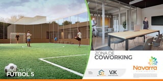 ZONA DE
CANCHA DE
FÚTBOL 5
COWORKING
ElpreciodefinitivoseráelquedetermineelgobiernonacionalsobreelincrementodelSalarioMinimoTopeVISparaelañoenqueseotorguelaescriturapublicadecompraventa.Preciosujetoavariacionessinprevioavisoporcondicionesdelmercado.Elprecionoincluyegastos
deescrituracion.TodaslasimagenesperspectivasyplanosdeestefolletosonilustrativoseincluyenelementosyamoblamientosdecorativosqueNOestanincluidosenlaventa,puedenpresentarsevariacioneseneldiseñoyacabados.dichasareasofertadaspodransermodificadas
por eventos de fuerza mayor, ajustes por cordianacion tecnica o como consecuencia de modificacion de licencia o en general, cualquier variable del proyecto. Las áreas privadas corresponden al área construida, sin incluir áreas de ductos o muros. Se entrega en obra gris.
El precio definitivo será el que determine el gobierno nacional sobre el incremento del Salario MinimoTopeVIS para el año en que se
otorgue la escritura publica de compraventa. Precio sujeto a variaciones sin previo aviso por condiciones del mercado. El precio no
incluye gastos de escrituracion. Todas las imagenes perspectivas y planos de este folleto son ilustrativos e incluyen elementos y
amoblamientosdecorativosqueNOestanincluidosenlaventa,puedenpresentarsevariacioneseneldiseñoyacabados.dichasareas
ofertadaspodransermodificadasporeventosdefuerzamayor,ajustesporcordianaciontecnicaocomoconsecuenciademodificacion
delicenciaoengeneral,cualquiervariabledelproyecto.Lasáreasprivadascorrespondenaláreaconstruida,sinincluiráreasdeductos
omuros.Seentregaenobragris.
Gerencia,
Comercializa
y Construye:
 