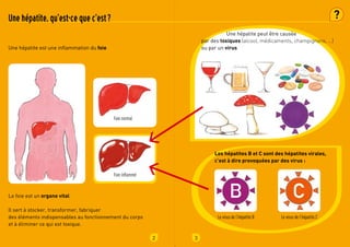 2 3
Une hépatite est une inflammation du foie
Une hépatite, qu’est-ce que c’est ?
Le foie est un organe vital
Il sert à st...