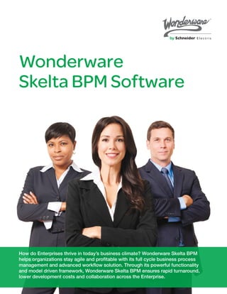 How do Enterprises thrive in today’s business climate? Wonderware Skelta BPM
helps organizations stay agile and profitable with its full cycle business process
management and advanced workflow solution. Through its powerful functionality
and model driven framework, Wonderware Skelta BPM ensures rapid turnaround,
lower development costs and collaboration across the Enterprise.
Wonderware
Skelta BPM Software
 
