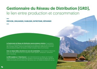 7
Gestionnaire du Réseau de Distribution (GRD),
le lien entre production et consommation
PRÉVOIR, ORGANISER, FIABILISER, ENTRETENIR, DÉPANNER
Le Gestionnaire du Réseau de Distribution assume plusieurs missions : l’exploitation,
l’entretien, le développement et les extensions du réseau, ainsi que les raccordements
des nouveaux clients. Soréa est responsable de la distribution d’électricité sur son terri-
toire de desserte (400km de réseau et 15.000 compteurs dans 8 communes).
Avec un réseau fiable, sécurisé et en cours de numérisation, Soréa distribue l’électricité
pour tous. Elle démontre ainsi son expertise métier globale : production / achemine-
ment / fourniture.
Le GRD exploite un « Poste Source » raccordé directement au Réseau de Transport
d’Electricité (RTE). Il permet d’alimenter plusieurs communes dont les stations de ski de
Valloire, les Karellis et prochainement Valmeinier, avec une fiabilité sensiblement accrue.
6 Poste source de Valloire
 