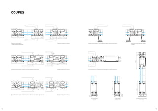 / 12 / 13
51 6
130
130
26
6
177
73
98
130
170
24.5
97.5
6
212
66.5
139.5
51 23 45
169
26
98
130
45
169
73
98
182.5
26
6
150.5
10
8
8
166.5
10
20
COUPES
Coupe horizontale, porte
1 vantail ouverture extérieure
Coupe horizontale, porte 1 vantail, ouverture extérieure avec ventouse
Coupe horizontale, porte 1 vantail ouverture extérieure, anti pince-doigt (niveau 2)
Coupe horizontale porte 1 vantail grande hauteur ouverture extérieure
Nœud central porte 2 vantaux
Nœud central porte 2 vantaux
Nœud central porte 2 vantaux
Noeud central porte grande hauteur
2 vantaux
Coupe verticale complète
sans seuil
Coupe verticale
seuil plat
Coupe verticale
seuil battement
Coupe horizontale, composition par empilage, avec meneau technique
 