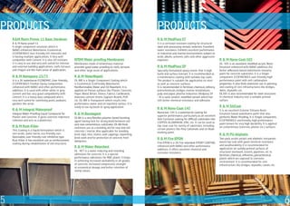 PRODUCTS                                                                                                          PRODUCTS
    R&M Resin Primer 11 Base, Hardener                                                                            R & M ModPoxy ST
    R & M Nano-proof-51                                                                                           It is a corrosion resistant coating for structural
    A single component emulsion which is                                                                          steel and processing vessels’ exteriors. Excellent
    NANO enhanced, Waterborne, Economical,                                                                        water resistance. Exhibits excellent performance
    ECOFRIENDLY, User-friendly (nil minerals) and                                                                 in industrial and marine environments subject to
    is having multiple applications. It Very well                                                                 acids, alkalis, solvents, salts and other aggressive
    compatible with Cement. It is also UV resistant.      EPDM Water proofing Membranes                           exposure.                                              R & M Nano-Coat-505
    It is easy to use and very well suited for internal   Membranes made of bituminous material                                                                          DL -505 is an excellent modified acrylic Resin
    and external building applications. roofs, terraces   provides good water-proofing to roofs, terraces         R & M ModPoxy SP                                       Emulsion enhanced with NANO additives (for
    and chajja’s are the main areas of application.       and other large areas of applications.                  Specially formulated epoxy mastic that is high         better adhesion) based waterborne masonry
                                                                                                                  build and surface tolerant. It is recommended as       paint for concrete substrates. It is a Single
    R & M Nanopoxy-23/75                                  R & M WaterRepell                                       a maintenance coating with suitable top coats.         component, ECOFRIENDLY, user-friendly, high
    It is a 2K waterborne ECONOMIC, User-friendly,        DL-WR is a Single Component Coating which               The product is suitable for application on steel       performance paint with anti carbonation
    ECOFRIENDLY, Flexible Epoxy Composition,              is Economical, Ecofriendly, Waterborne,                 as well as concrete surfaces.                          properties. It also finds extensive use in painting
    enhanced with NANO and other performance              Nonflammable, Water and Oil Repellent. It is            It is recommended in fertilizer, chemical, refinery,   and coating of core infrastructures like bridges,
    additives. It is used with either white or grey       applied on Porous surfaces like Plaster, Concrete,      petrochemicals, bridges, marine installations,         dams, skywalks, etc.
    cement and has very good compatibility with           Paper, Wood, Bricks, Stones, Fabrics, Cardboards,       pulp and paper, pharma industries. Modpoxy SP          DL505 is also recommended for steel structures
    Cement. It is a heavy duty compound and is            Asbestos cement sheets, Gypsum Boards, POP,             –N is nano ceramic modified variant which has          in chemical industry over a suitable primed
    very well suited for swimming pools, podiums          etc. DL-WR is Transparent which results into            still better chemical resistance and adhesion.         surface.
    gardens like areas.                                   performance water and oil repellent surface. It is
                                                          ready to use by brush or spray application.                                                                    R & M SiliCoat
    R & M Integral-Waterproof                                                                                     R & M Nano-Coat-145
                                                                                                                                                                         It is an excellent Exterior Silicone Resin
    Integral Water-Proofing liquid Compound for           R & M Bondagent                                         Nanocoat- 145 is a waterborne coating for              Emulsion based waterborne paint that also
    Plaster and Concrete. It gives concrete improved                                                              superior performance, particularly as an excellent     performs Water-Proofing. It is Single component,
                                                          Dl-BA is a very flexible polymer based bonding          Anti Corrosive coating for difficult substrates like
    cohesion and acts as a plasticizer.                   agent having tack for strong bond between old                                                                  ECOFRIENDLY, userfriendly, high performance
                                                                                                                  COPPER, ALUMINIUM, ZINC, etc. It can be used as        paint known for very high durability. It is applied
                                                          and new cementitious substrates. DL-BA finds
    R & M Rust-Killer                                     extensive use as a bonding aid for new and old
                                                                                                                  top clear coat for variety of substrates, including    on cementitious (concrete, plaster etc.) surfaces.
    This Coating is a liquid formulation which is                                                                 certain plastics like Poly Carbonate and on Road
                                                          concrete / mortar. Also applicable for bonding          marking paint.
    non-acidic, water borne, eco-friendly, non-           brick slips, tiles, stones, wall cappings, repointing                                                          R & M PU-Aliphatic
    flammable, user-friendly rust inhibitive type         brick work and for protection of concrete from
    Rust Killer. It has excellent use as reinforcement
                                                                                                                  R & M Fire-EPON                                        Two pack acrylic polyol and aliphatic isocyanate
                                                          dampness.                                                                                                      based top coat with good chemical resistance
    coating during rehabilitation of old structures.                                                              Fire-EPON is a 2K Fire retardant EPOXY COATING
                                                                                                                                                                         and weatherability. It is recommended for
                                                          R & M Water-Retardant                                   enhanced with NANO and other performance
                                                                                                                                                                         application on suitaby primed surfaces of
                                                                                                                  additives. It offers excellent chemical and
                                                          DL - RET is a water reducing and retarding                                                                     structural steelwork, vessels, pipelines, etc in
                                                                                                                  corrosion resistance.
                                                          admixture for concrete. It is a special                                                                        fertilizer, chemical, refineries, petrochemical
                                                          performance admixture for RMC plants. It helps                                                                 plants which are exposed to corrosive
                                                          in achieving increased workability in all grades                                                               environment. It is recommended for core
                                                          of concrete, increased compressive strength                                                                    infrastructure like bridges, skywalks, canals, etc.
                                                          at economical dosage and better retention of
                                                          slump values.




5                                                                                                                                                                                                                              6
 