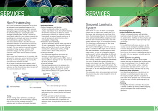 SERVICES                                                                                                      SERVICES
     NonPrestressing
     Pre-Cured Carbon Fiber composites in the form        Application Method                                  Grooved Laminate
     of laminates, more popularly known as CFK
     laminates, is a new material used for external
                                                          •Surface Preparation and Marking
                                                            Surface is very well grinded to Level the         System
     strengthening and retrofitting of RCC members.         surface and make it clean. After which Marking    Often there are cases in which a rectangular         Pre-stressing Systems
     As laminates they have a very high tensile             of laminate and plates are done for proper        column has an aspect ratio greater than 3 i.e.       •Surface Preparation and marking
     strength to weight ratio, around 8-9 times of          positioning of laminate. If required Grooving     the longer side dimension is more than three           Surface is very well grinded with grinding
     steel, which makes it a very suitable material for     is also done in cases of uneven surface or in     times the dimension of that of the shorter side.       machine to make it smooth and easy to work
     providing extra strength and hence increasing          case of laminates in both direction where         It has been proved that fiber wrapping is most         on. parallel lines marking on the surface as per
     the load bearing capacity of members.                  overlapping Is happening.                         effective with circular column and is less with        the length of laminate in equal spacing as per
     The most common form is Non Pre-Stressed             •Preparation of end anchorage                       square and even lesser in rectangular columns.         the design.
     laminates mounted on the surface of concrete.          To fix the laminates at ends either a groove of   This reduction in effectiveness of fiber wrap        •Grooving
     It increases the shear resistance and flexural         50 mm is prepared in the side wall or anchor      increases with the aspect ratio.                       For round Columns Grooves are done on the
     strength. This near surface mounted technique          plates are fixed at the ends. in case of fixing   The square and rectangular columns are to be           marked area to the depth specified in design.
     is based on fixing, by epoxy adhesive , CFK            anchor plates, drilling and bolting of high       given a curvature at the edges. This is done so        It is done keeping the width and thickness of
     laminates into pre-cut slits opened in the             tension bolts is done in the plate area.          that the confinement is effective which sharp          laminates in mind. For rectangular columns
     concrete cover of the lateral surface of beams       •Cutting of laminate                                edges reduce. In case of rectangular columns           Each face of the column is marked according to
     and slabs.                                             In a clean area away from the resins, the         confinement is further reduced due to different        its width. It is then grooved to depth specified
     When more load is applied on the member slab           laminate is carefully measured and cut            side lengths. If the aspect ratio is very high the     in design.
     or beam the laminates become active and share          according to the length required. After which a   column does not show any effect of increase in       •Primer Application and finishing
     the load on themselves. Hence increasing the           layer of adhesive is prepared over the laminate   load carrying capacity achieved by confinement.        Adhesion between the fiber wrap and the
     load which the member can take.                        for fixing it with surface.                       This effect is taken care by partitioning the          column, and also to alienate the the fiber wrap,
     At the ends of laminate anchor plates, called         •Fixing of laminate                                longer side into parts so that it behaves like a       a low viscosity Epoxy Primer is applied with
     non Pre-Stressing Plates, are fixed with help of       After putting adhesive on the laminate it is      square column and give good confinement. The           a roller until the column surface is locally
     adhesive so that the laminates does not peel off       fixed on the surface and the ends are either      carbon fiber Laminates are put in grooved spaces       saturated. The bad and uneven sectors are
     the concrete surface in future.                        put inside the groove prepared or anchor          which are 25-40 mm deep depending on what is           corrected and leveled with the help of putty.
                                                            plates are fixed. Pressure is applied with the    desirable.                                           •Cutting and fixing of laminate
                                                                                                              This laminates which are grooved and put inside        In a clean area away from any chemical, the
                                                                                                              the column also give extra strength in terms of        laminate is carefully measured and cut to
                                                                                                              shear failures.                                        the required length. Adhesive is applied on
                                                                                                                                                                     both sides of the laminate it is inserted inside
                                                                                                                                                                     the groove and is further pushed properly by
                                                                                                                                                                     rollers.
                                                                                                                                                                   •Finishing
                                                                                                                                                                     Finally after inserting Laminates the column
                                                                                                                                                                     is further confined by means of fiber wrapping
                                                                                                                                                                     system throughout the length including
                                                           help of Rollers so that it is properly stretched                                                          junctions.
                                                           and pasted on the grinded surface with good
                                                           bonding.
     Testing                                              •Finishing operation on fixed laminates
     Tensile testing of the laminates according to         The sides of laminate are covered from both
     ASTM standards for their load bearing capacity.       sides with more Adhesive to replenish the
     Pull-Off test for the bonding strength of             adhesive fallen through while carrying out the
     adhesive and its efficacy to transfer the loads.      process.



11                                                                                                                                                                                                                      12
 