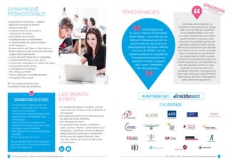 ESSEC BUSINESS SCHOOL - ADVANCED CERTIFICATE WOMEN BE BOARD READY ESSEC BUSINESS SCHOOL - ADVANCED CERTIFICATE WOMEN BE BOARD READY 76
DYNAMIQUE
PÉDAGOGIQUE
• Gouvernance d’entreprise – Repères
• Approche comparée et bonnes
pratiques (Europe)
• La gouvernance au service de la
stratégie de l’entreprise
• Optimisation des conseils
• Le dialogue avec les actionnaires
• La responsabilité des administrateurs
et des dirigeants
• Responsabilité spécifique en droit boursier
• Responsabilité sociale et environnementale,
risques et/ou opportunités
• Lecture des états financiers et comptables
• L’optimisation fiscale au cœur du CA
• Gouvernance d’entreprise et création de valeur
• Fonctionnement des boards
• L’intelligence économique
(IE) s’invite au conseil
• Travaux pratiques assemblée générale
• Cartographie des risques
NB : Ces thèmes évoluent selon
l’actualité et l’état des recherches.
©DenisAllard/Rea
LES POINTS
FORTS
• Un programme toujours actualisé, articulé
autour de cours de bases et de conférences 
témoignages.
• Du coaching collectif et des rencontres avec
les alumnae et des référentes.
• Une marraine de renom.
• Un programme axé réseau via différents
outils : groupe Linkedin « Administratrices et
Dirigeantes » animé par Viviane de Beaufort,
blog GENDER  Gouvernance, évènements
en lien avec des réseaux féminins, liens
avec des cabinets de chasse de tête et des
institutionnels.
Organisation des études
• Un programme à temps partiel sur
4 mois : 2 jours pleins (9/10 heures)
toutes les 3/4 semaines.
• Un mode d’échange dynamique entre
intervenants et participantes, des
témoignages.
• La formation est essentiellement
dispensée en français mais peut l’être
en anglais selon les thèmes.
• Une simulation de cas et de nombreux
exemples.
• Un travail en duo sur les AG.
NB : de nombreux documents partagés
sur Google drive, à lire et à assimiler au
cours du programme.
Et le soutien de :
En partenariat avec :
« Nommée administratrice, j’ai
conditionné ma nomination à ce que
celle-ci ne réponde pas seulement
à une obligation légale, mais soit
un moyen d’amélioration du conseil
d’administration. C’est pour cette
raison qu’il me semblait essentiel de
participer à cette formation afin de
définir plus précisément quel doit être
mon rôle au sein du conseil, avoir des
retours d’expériences, appréhender
les risques relatifs à cette nouvelle
fonction. Être une femme au sein d’un
conseil masculin est une spécificité qui
doit être abordée comme un atout :
apporter un point de vue et une
sensibilité différente. C’est également
pour cette raison que cette formation,
réservée aux femmes, m’est apparue
particulièrement opportune. »
‘‘
J’ai été séduite par
le cursus « Women Be European
Board Ready » : aussi bien par les
éléments théoriques que par les
opportunités de coaching et de
développement de réseau offertes.
Ancienne de l’ESSEC, j’ai une
grande confiance en la qualité de
l’enseignement proposé et sa
capacité à m’aider à acquérir
une « autre » dimension
afin de progresser…
 
TÉMOIGNAGES
PDF POUR VALIDATION
Pascal Constantin
constantin@essec.edu - 33 06
 