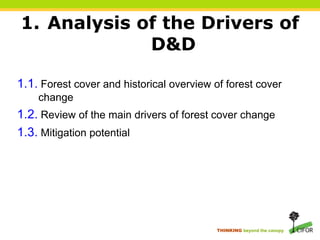 THINKING beyond the canopy
7
1. Analysis of the Drivers of
D&D
1.1. Forest cover and historical overview of forest cover
c...