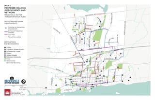 !
R
!
R
!
R
!
R
!
R
HIGHWAY 401
HARTLEY ST
WATER ST W
P
E
D
E
N
B
L
V
D
T
U
P
P
E
R
S
T
M
IL
LW
O
O
D
A
V
E
C
E
N
T
R
E
S
T
F
IR
S
T
A
V
E
FRONT AVE W
F
E
R
G
U
S
O
N
D
R
JAMES ST E
ABBOTT ST
PAR
K
ST
PINE ST
CHURCH ST
DA
NA
ST
WAVERLY DR
BR
OO
ME
RD
C
R
O
C
K
E
R
CRES
B
R
I
D
L
E
W
O
O
D
D
R
DUKE ST
O
R
M
O
N
D
S
T
SCHOFIELD AVE
B
E
L
E
Y
S
T
VICTO
RIA
RD
HUBBELL ST
PEARL ST W
KING ST W
LAURIER BLVD
P
E
R
T
H
S
T
NO
RT
H
AU
GU
ST
A
RD
KING ST E
CEDAR
ST
REYNOLDS DR
CENTENNIAL RD
PARKEDALE AVE
W
IN
D
S
O
R
D
R
BROCK ST
S
T
E
W
A
R
T
B
L
V
D
C
A
L
I
F
O
R
N
I
A
A
V
E
MAP 7
PROPOSED WALKING
IMPROVEMENTS AND
NETWORK
PEDESTRIAN NETWORK
IMPROVEMENTS
DESTINATIONS
AND BOUNDARIES
BROCKVILLE ACTIVE
TRANSPORTATION PLAN
Crossing or Intersection
Improvement
Enhanced Pedestrian
Corridor
Gap Filler
Transit Connection
School
College or Private School
Recreational Centre
Library
General Hospital
!
R Retirement Community
Parks
Waterbodies
Brockville Boundary
0 500 1,000
METRES
I
Data provided by the
City of Brockville.
Map produced July 2019.
4 MIN BIKE
12 MIN WALK
 