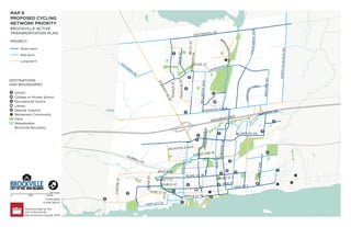 DESTINATIONS
AND BOUNDARIES
MAP 8
PROPOSED CYCLING
NETWORK PRIORITY
BROCKVILLE ACTIVE
TRANSPORTATION PLAN
PRIORITY
Short-term
Mid-term
Long-term
School
College or Private School
Recreational Centre
Library
General Hospital
!
R Retirement Community
Parks
Waterbodies
Brockville Boundary
0 500 1,000
METRES
I
Data provided by the
City of Brockville.
Map produced August 2019.
4 MIN BIKE
12 MIN WALK
!
R
!
R
!
R
!
R
!
R
HIGHWAY 401
HARTLEY ST
WATER ST W
P
E
D
E
N
B
L
V
D
T
U
P
P
E
R
S
T
M
IL
LW
O
O
D
A
V
E
C
E
N
T
R
E
S
T
F
IR
S
T
A
V
E
FRONT AVE W
F
E
R
G
U
S
O
N
D
R
JAMES ST E
ABBOTT ST
PAR
K
ST
PINE ST
CHURCH ST
DA
NA
ST
WAVERLY DR
BR
OO
ME
RD
C
R
O
C
K
E
R
CRES
B
R
I
D
L
E
W
O
O
D
D
R
DUKE ST
O
R
M
O
N
D
S
T
SCHOFIELD AVE
B
E
L
E
Y
S
T
VICTO
RIA
RD
HUBBELL ST
PEARL ST W
KING ST W
LAURIER BLVD
P
E
R
T
H
S
T
NO
RT
H
AU
GU
ST
A
RD
KING ST E
CEDAR
ST
REYNOLDS DR
CENTENNIAL RD
PARKEDALE AVE
W
IN
D
S
O
R
D
R
BROCK ST
S
T
E
W
A
R
T
B
L
V
D
C
A
L
I
F
O
R
N
I
A
A
V
E
 