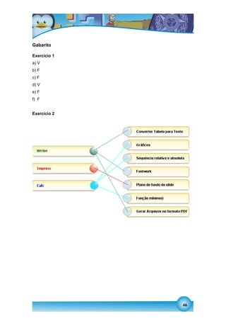Gabarito

Exercício 1
a) V
b) F
c) F
d) V
e) F
f) F


Exercício 2




              46
 
