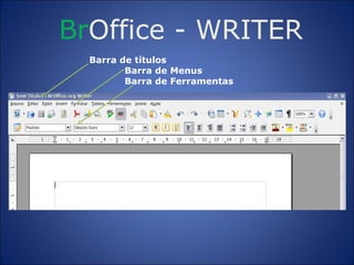 Br Office  -  WRITER Barra de títulos Barra de Menus Barra de Ferramentas 