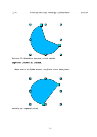 CDTC                   Centro de Difusão de Tecnologia e Conhecimento   Brasil/DF




Ilustração 38 - Movendo os pontos de controle na torta

Segmentos Circulares ou Elípticos.


   Neste exemplo, você pode mudar a posição das bordas do segmento.




Ilustração 39 - Segmento Circular




                                             135
 