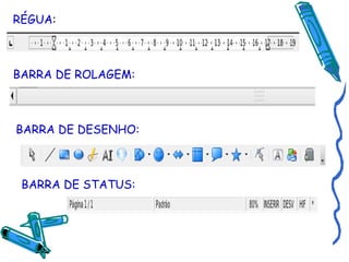 RÉGUA : BARRA DE ROLAGEM: BARRA DE DESENHO: BARRA DE STATUS: 