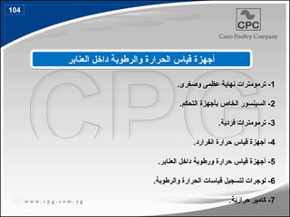 ‫العنابر‬ ‫داخل‬ ‫والرطوبة‬ ‫الحرارة‬ ‫قياس‬ ‫أجهزة‬
1
.‫وصغرى‬ ‫عظمى‬ ‫نهاية‬ ‫ترمومترات‬ -
2
.‫التحكم‬ ‫بأجهزة‬ ‫الخاص‬ ‫السينسور‬ -
3
.‫فردية‬ ‫ترمومترات‬ -
4
.‫انفرارد‬ ‫حرارة‬ ‫قياس‬ ‫أجهزة‬ -
5
.‫العنابر‬ ‫داخل‬ ‫ورطوبة‬ ‫حرارة‬ ‫قياس‬ ‫أجهزة‬ -
6
.‫والرطوبة‬ ‫الحرارة‬ ‫قياسات‬ ‫لتسجيل‬ ‫لوجرات‬ -
7
.‫حرارية‬ ‫كامير‬ -
104
124
 