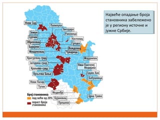 Највеће опадање броја
становника забележено
је у региону источне и
јужне Србије.
Највеће опадање броја
становника забележено
је у региону источне и
јужне Србије.
 