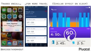 @bridgetkromhout
Traded oncall… …for more travel (Similar effect on sleep)
 