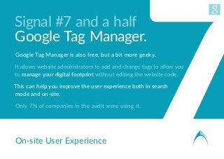 Signal #7 and a half
Google Tag Manager.
Google Tag Manager is also free, but a bit more geeky.
It allows website administ...