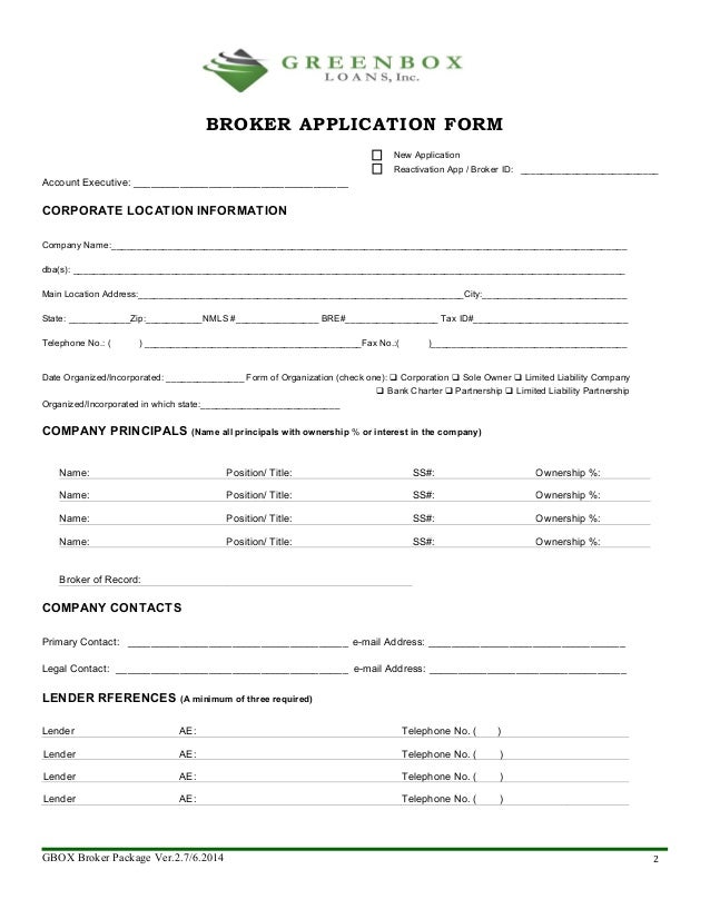 broker application broker of record form