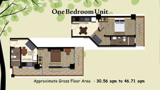 OneBedroomUnit
Approximate Gross Floor Area - 30.56 sqm to 46.71 sqm
 