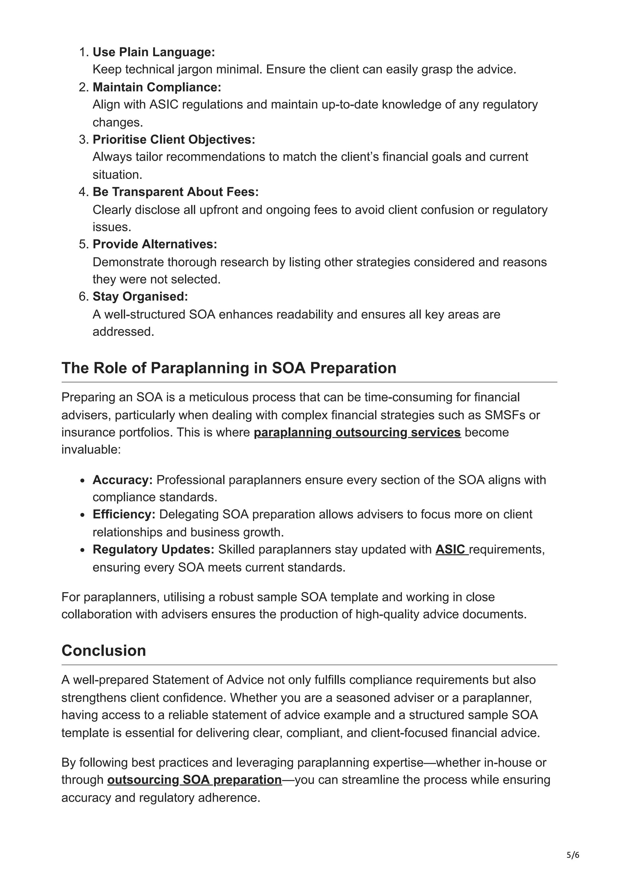 Comprehensive SOA Template and Example for Efficient Paraplanning | PDF