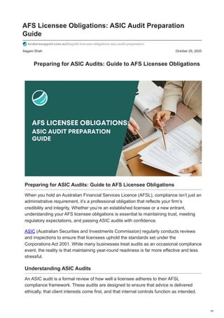 Afsl Asic AFS Licensee Obligations_ ASIC Audit Preparation Guide | PDF