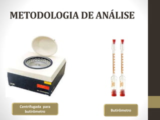 METODOLOGIA DE ANÁLISE
Centrifugada para
butirômetro Butirômetro
 