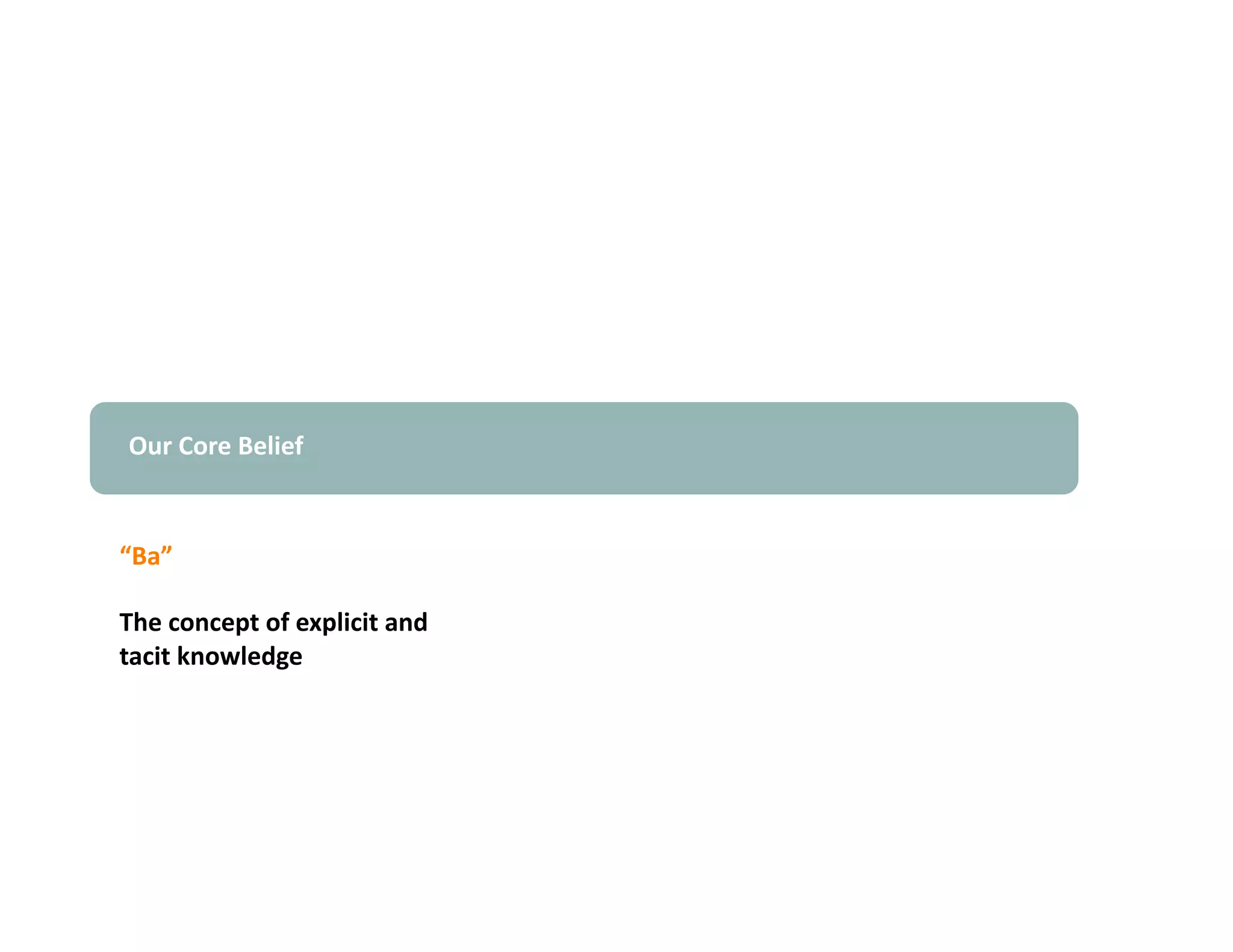 Our Core Belief 


“Ba” 

The concept of explicit and 
tacit knowledge 
 