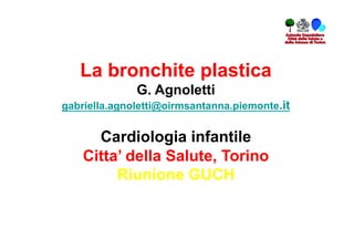 La bronchite plastica
              G. Agnoletti
gabriella.agnoletti@oirmsantanna.piemonte.it


      Cardiologia infantile
    Citta’ della Salute, Torino
         Riunione GUCH
 