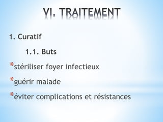 1. Curatif
1.1. Buts
*stériliser foyer infectieux
*guérir malade
*éviter complications et résistances
 