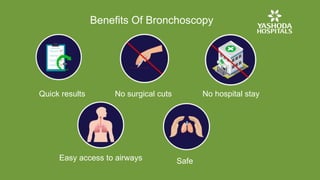 Benefits Of Bronchoscopy
Quick results No surgical cuts No hospital stay
Easy access to airways Safe
 