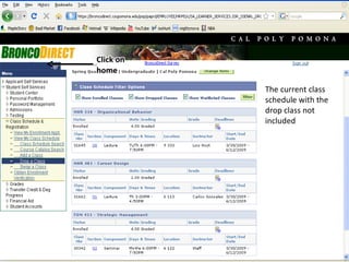 The current class schedule with the drop class not included 
